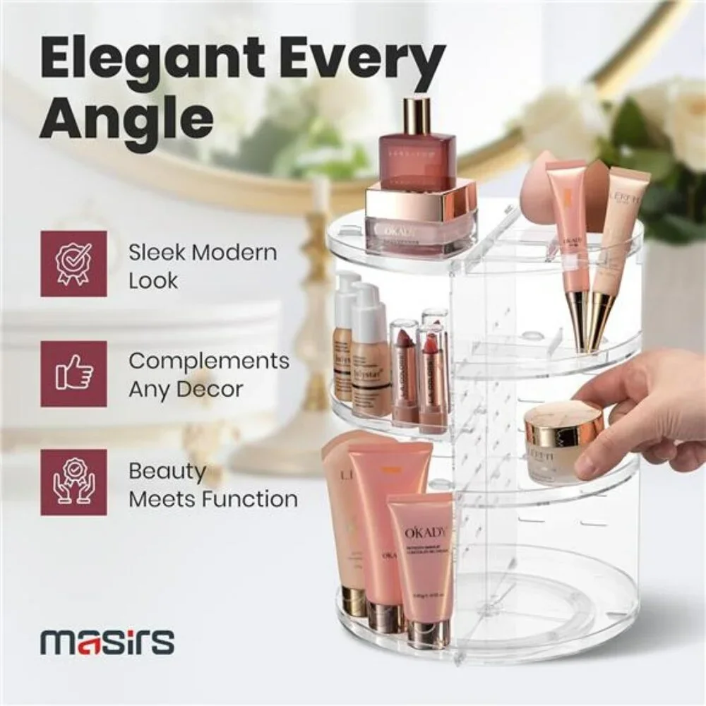 Rotating makeup organizer clear 360 spinning cosmetic storage for vanity counter